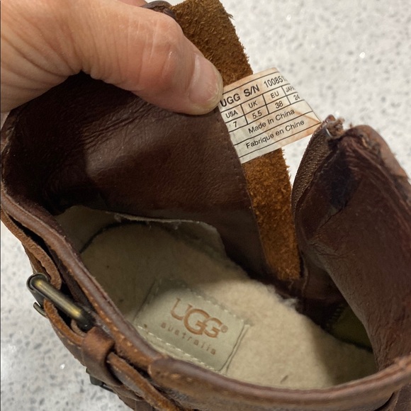 UGG Brown Ankle Boots with Buckle Straps and Low Heel - Picture 3 of 11